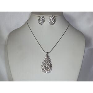 Silver necklace set, rhinestone necklace, pageant prom bridal wedding necklace